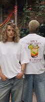 Unisex Oversize Tişört Spicy Margarita Baskılı Beyaz – Bisiklet Yaka, Rahat Kalıp, %100 Pamuk