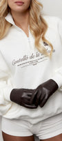 Kadın Beyaz Yarım Fermuarlı Oversize Sweatshirt – Castelló de la Plana Baskılı, Modern Şehir Stili