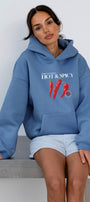 Kadın Oversize Sweatshirt Hoodie Hot & Spicy Baskılı Marine – Kapüşonlu, 3 İplik Şardonlu Polar