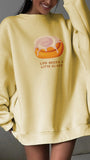 Kadın Oversize Sweatshirt Elbise Bakery Glazed Donut Baskılı Sarı – Bisiklet Yaka, 3 İplik Şardonlu Polar