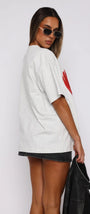 White Fox Beyaz Kadın Love Brust Baskılı Bisiklet Yaka T-shirt