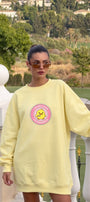 Kadın Oversize Sweatshirt Elbise Dangerous Chick Baskılı Sarı – Uzun Boy, 3 İplik Şardonlu Polar