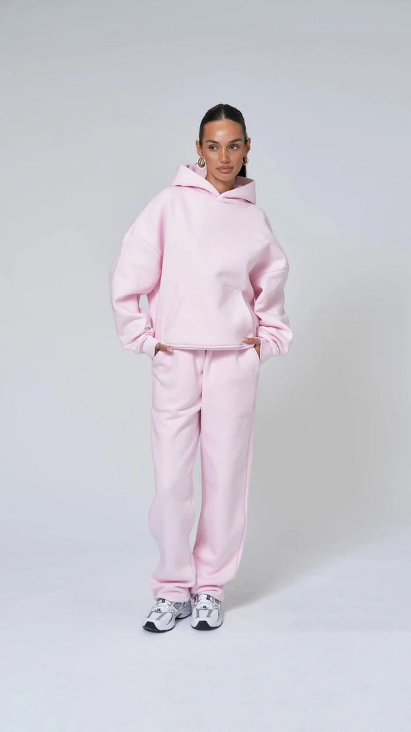 Kapüşonlu İçi Polar Pembe Unisex Oversize Hoodie Sweatshirt