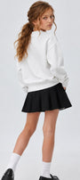 Kız Çocuk Oversize Sweatshirt Basic Beyaz – Bisiklet yaka, 3 iplik şardonlu polar