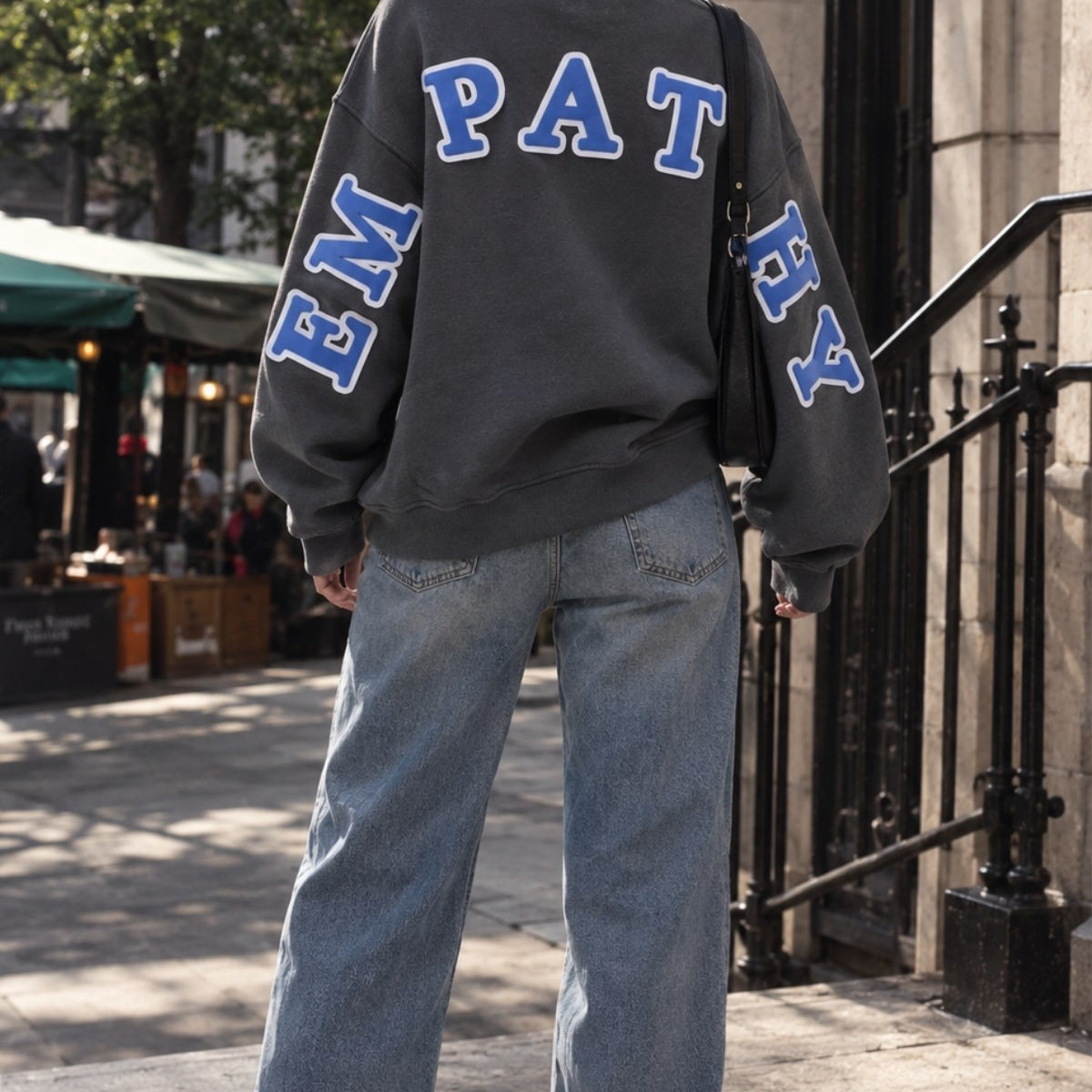 Kadın Oversize Sweatshirt Empathy 3D Baskılı Füme – Bisiklet Yaka, 3 İplik Şardonlu Polar