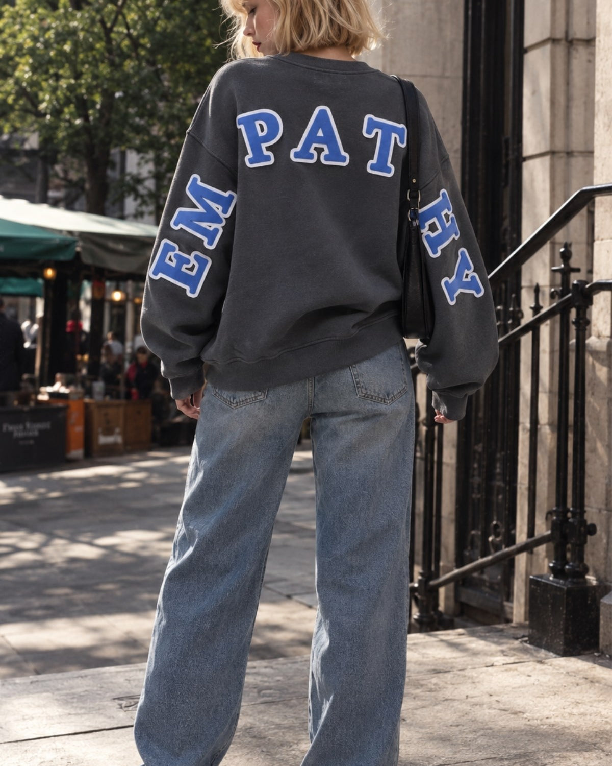 Kadın Oversize Sweatshirt Empathy 3D Baskılı Füme – Bisiklet Yaka, 3 İplik Şardonlu Polar