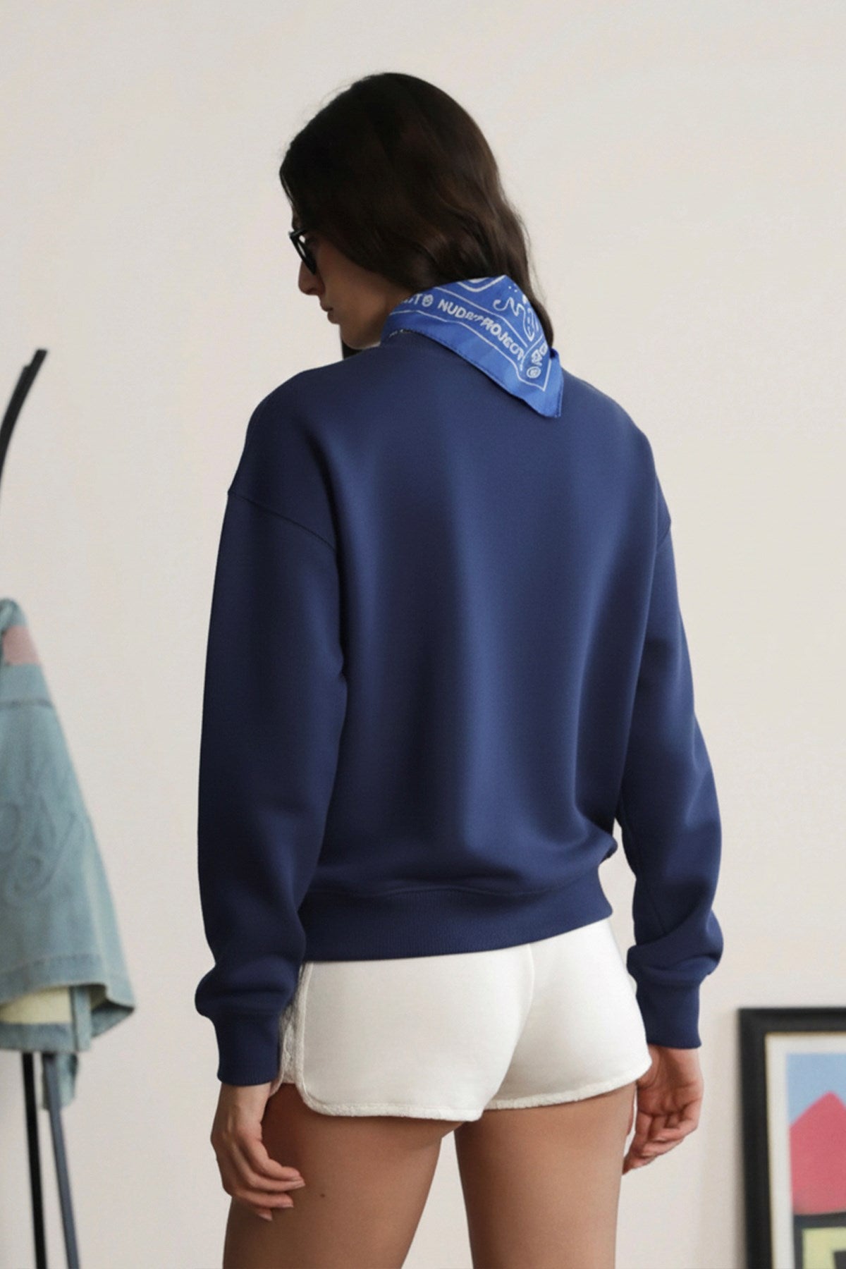 Kadın Oversize Sweatshirt Ranch Bear Baskılı Lacivert – Bisiklet Yaka, 3 İplik Şardonlu Polar