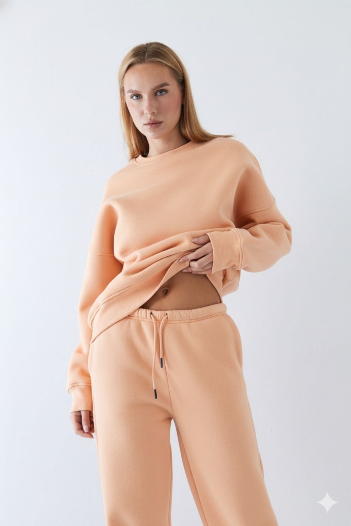 Unisex Oversize Sweatshirt Basic Turuncu – Bisiklet Yaka, 3 İplik Şardonlu Polar