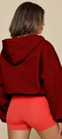 Kadın Fermuarlı Bordo Kapüşonlu Sweatshirt 3 İplik Şardonlu Kumaş Oversize Kesim