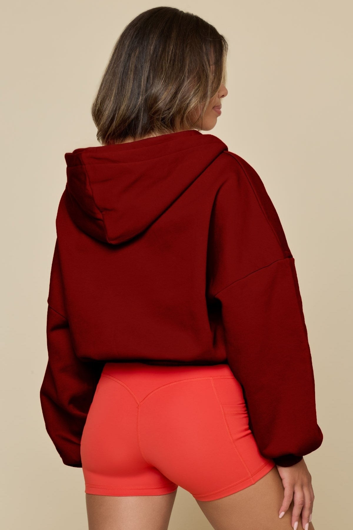 Kadın Fermuarlı Bordo Kapüşonlu Sweatshirt 3 İplik Şardonlu Kumaş Oversize Kesim