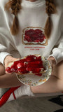 Kadın Oversize Sweatshirt Elbise  Bakery Reçelli Tost Baskılı Beyaz – Bisiklet Yaka, 3 İplik Polar