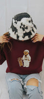 Kadın Oversize Sweatshirt Quiet Club 3D Baskılı Bordo – Bisiklet Yaka, 3 İplik Şardonlu Polar