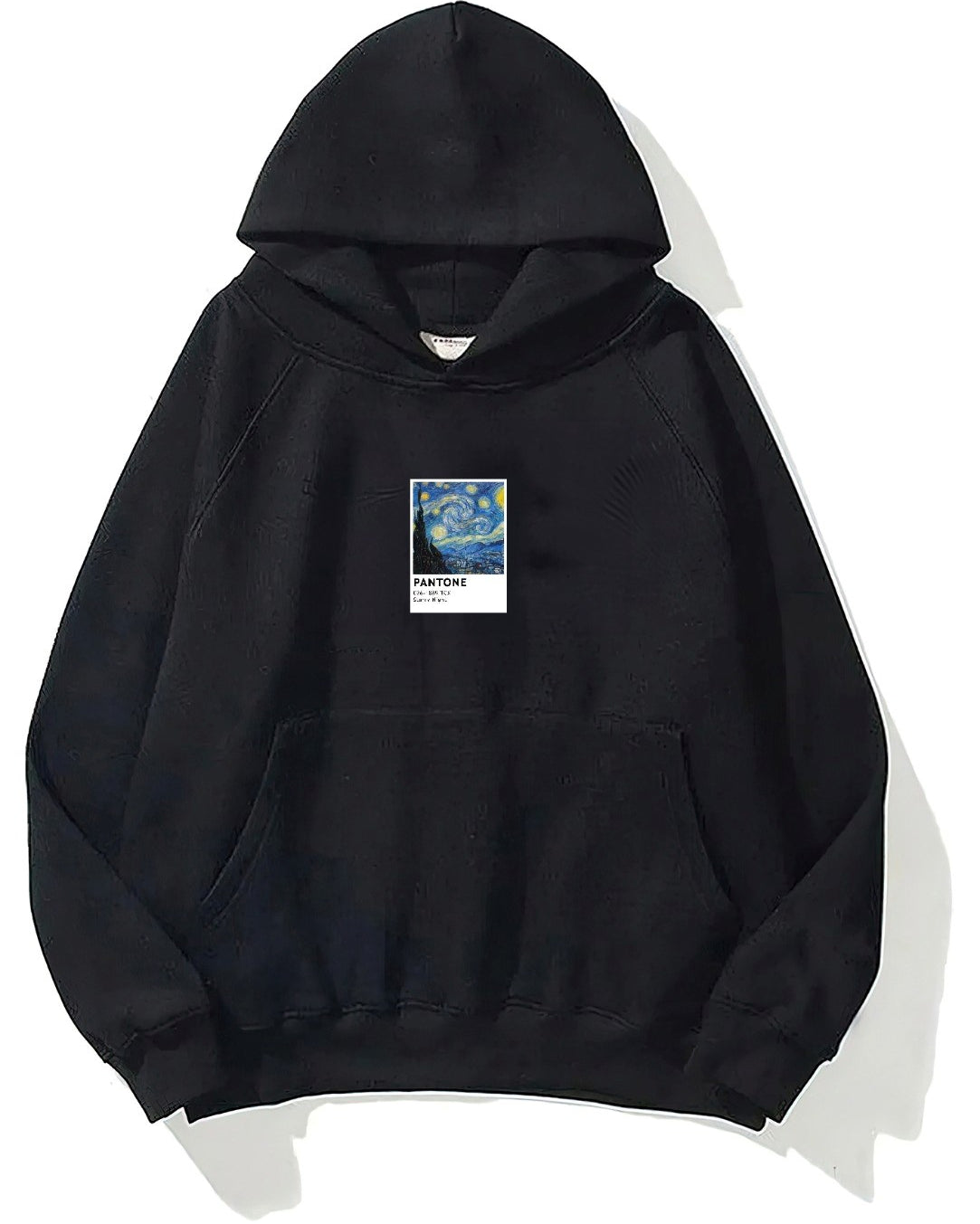 Kapüşonlu İçi Polar Starry Night Baskılı Siyah Unisex Oversize Hoodie Sweatshirt