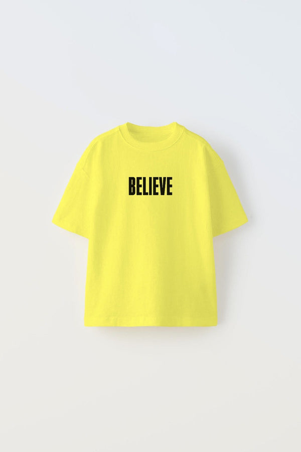 Believe Yazılı Futbol Tasarım Baskılı Sarı Çocuk T-shirt