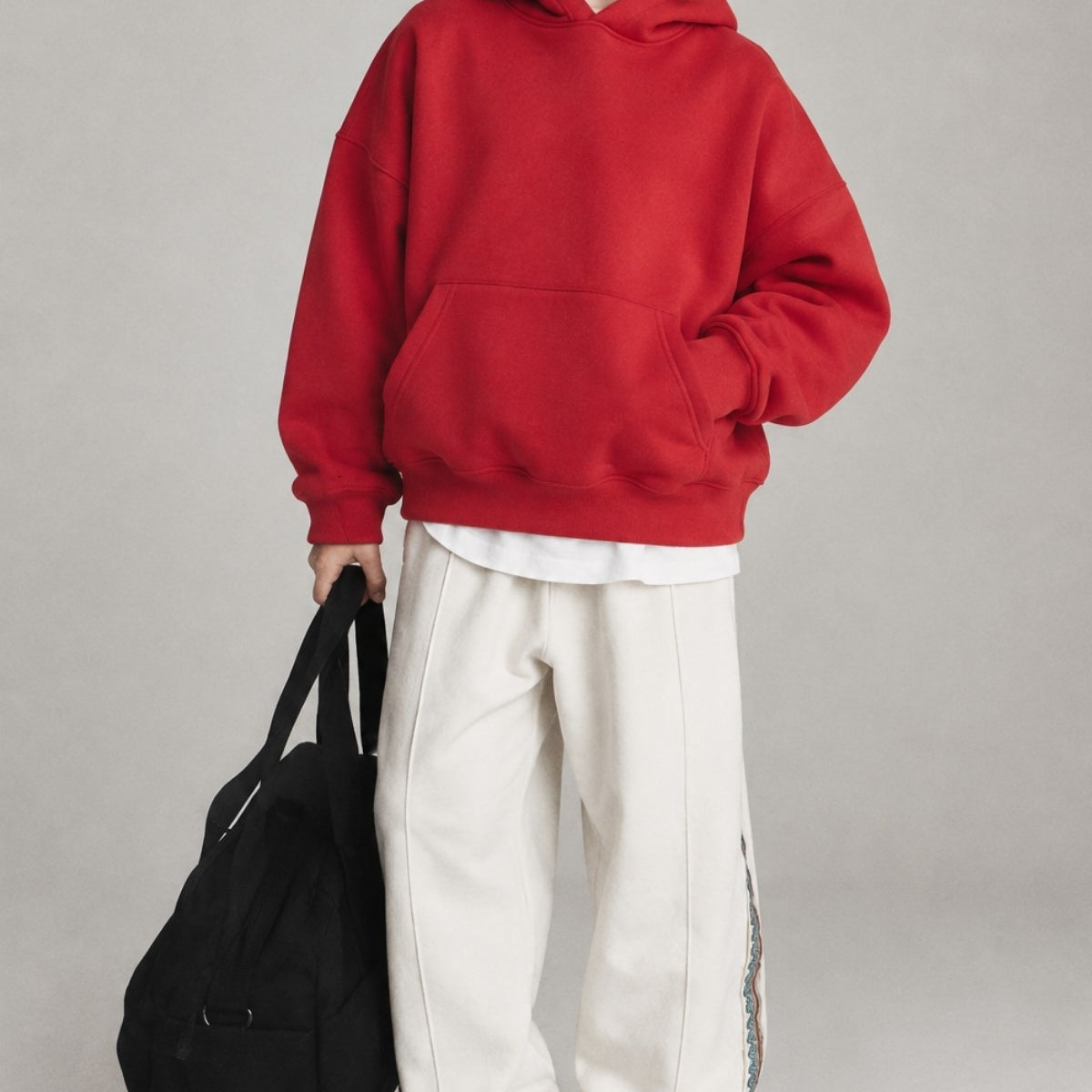 Erkek Çocuk Oversize Basic Hoodie Sweatshirt Kırmızı – Kapüşonlu, Kanguru Cepli, 3 İplik Polar