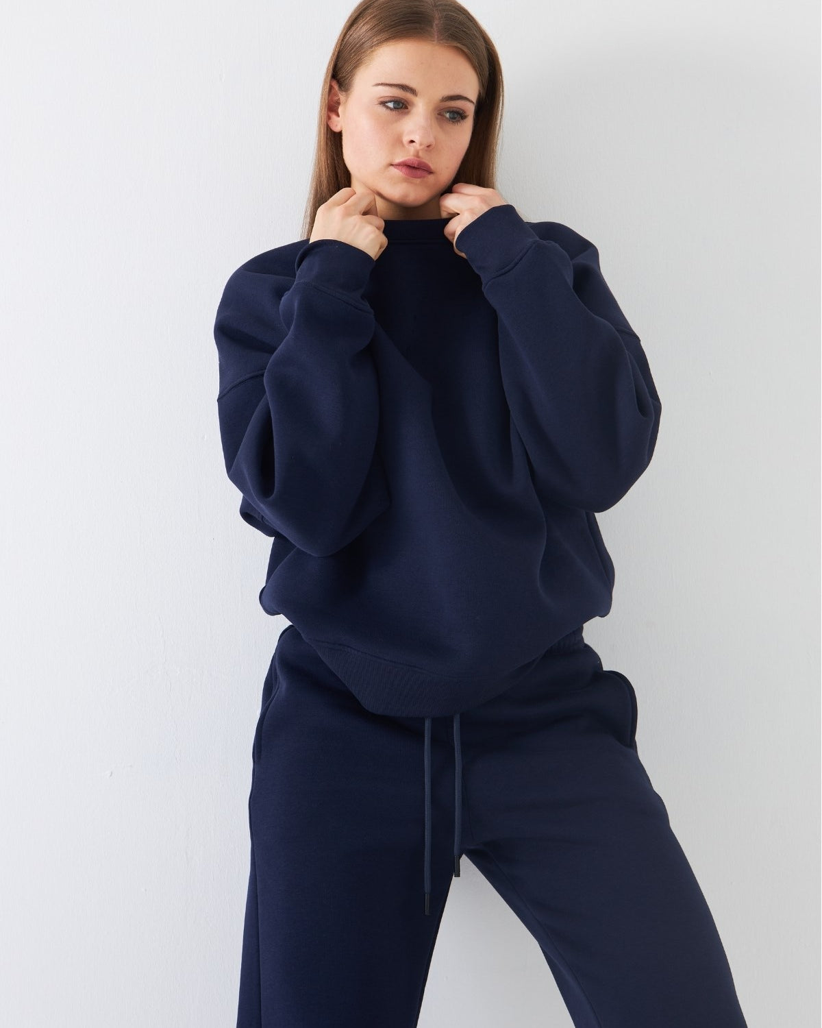 Unisex Oversize Sweatshirt Basic Lacivert – Bisiklet Yaka, 3 İplik Şardonlu Polar