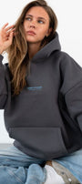 Kadın Oversize Sweatshirt Hoodie CHMP STUDIOS Füme – Kapüşonlu, 3 İplik Polar, Kanguru Cepli