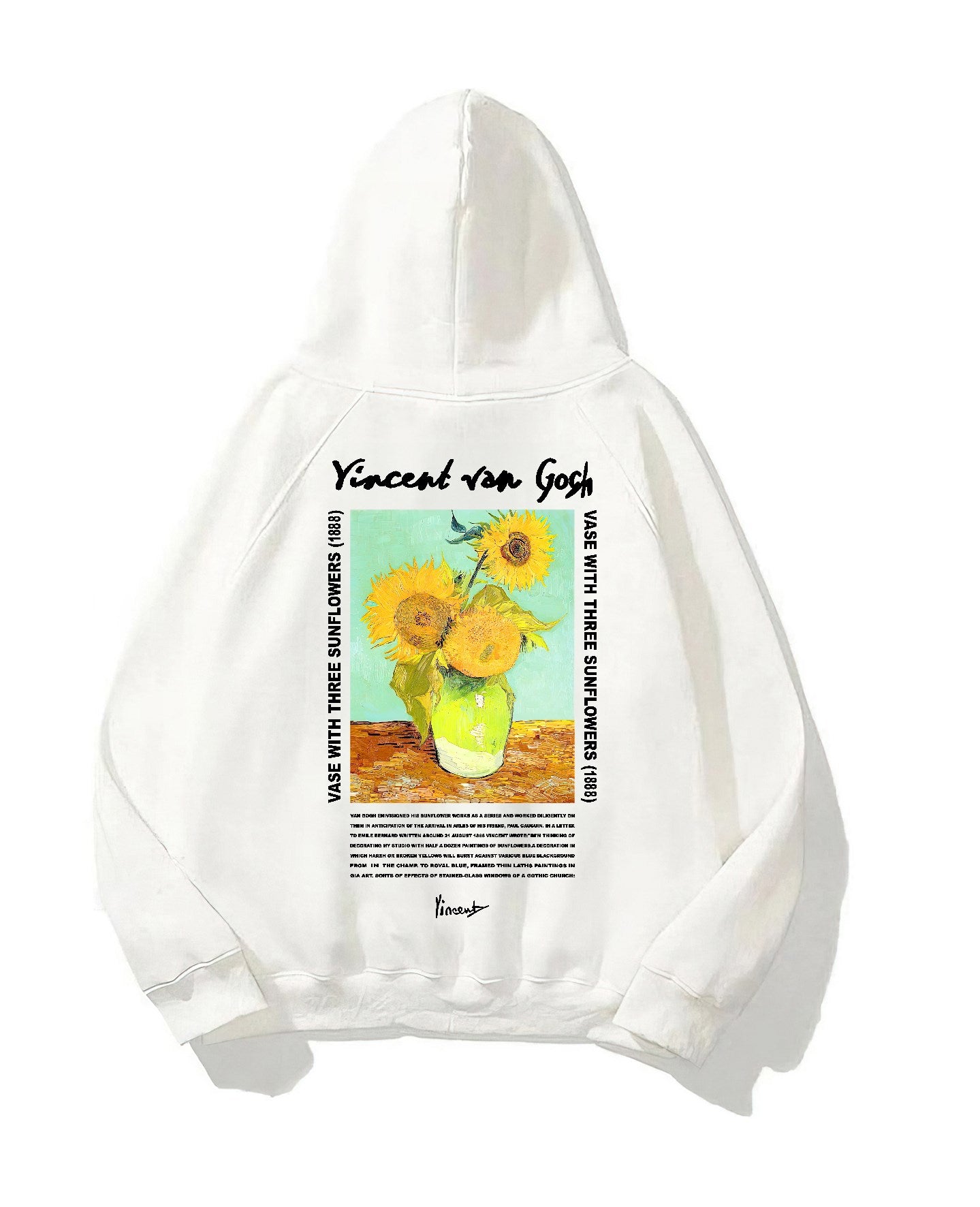 Kapüşonlu İçi Polar Vincent Van Gogh Baskılı Beyaz Unisex Hoodie Sweatshirt