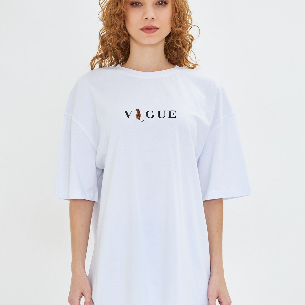 Kadın Vogue  Baskılı %100 Pamuk Oversize Kadın Tişört