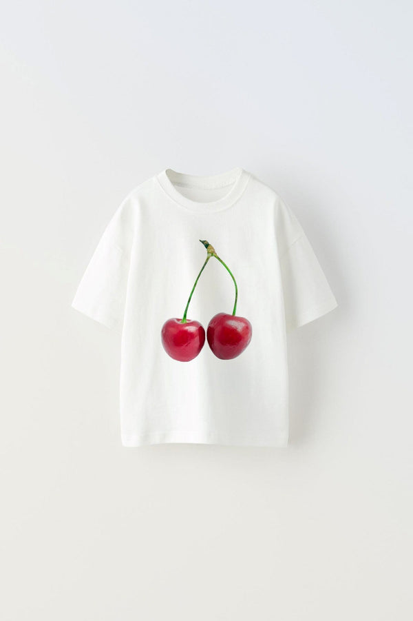 Cherry Kiraz Tasarım Baskılı Beyaz Çocuk T-shirt