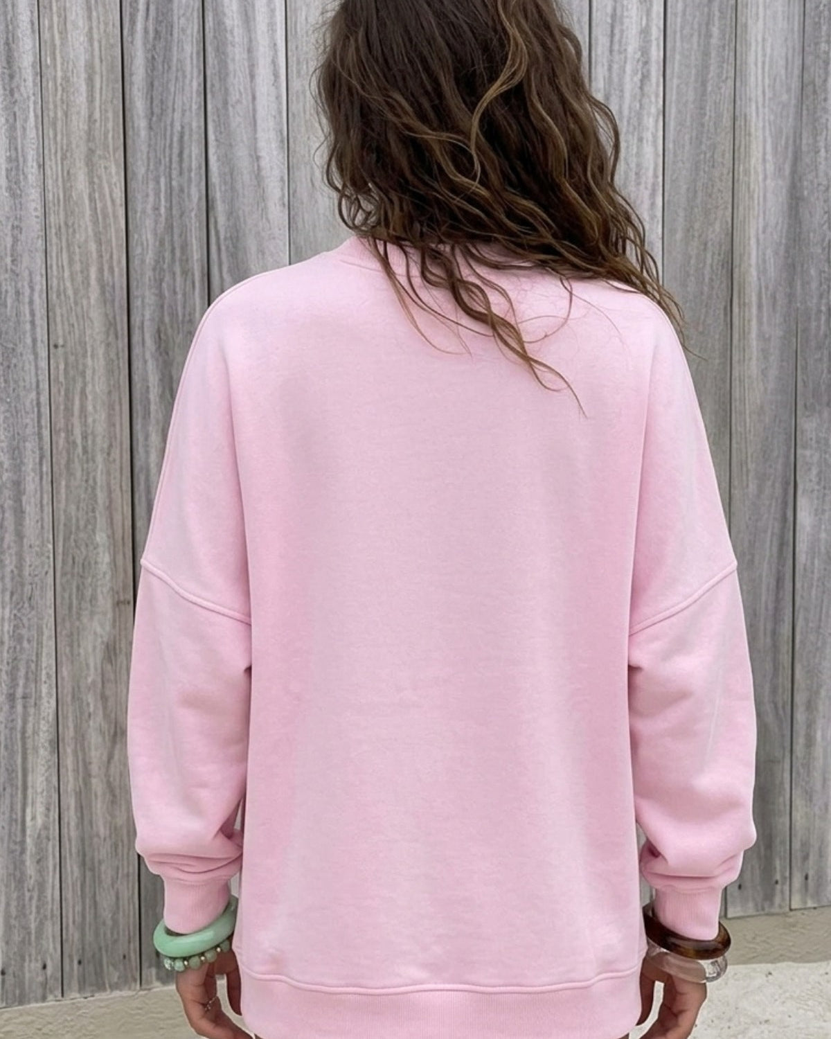Kadın Oversize Sweatshirt 90’s Girl Baskılı Pembe – Bisiklet Yaka, 3 İplik Şardonlu Polar
