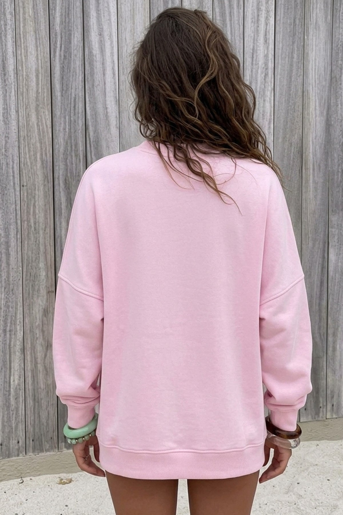 Kadın Oversize Sweatshirt 90’s Girl Baskılı Pembe – Bisiklet Yaka, 3 İplik Şardonlu Polar