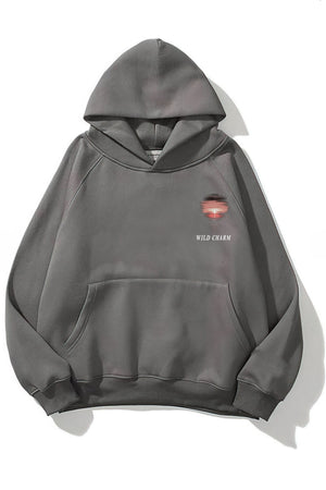 Kapüşonlu İçi Polar Wıld Charm Baskılı Füme Unisex Hoodie Sweatshirt