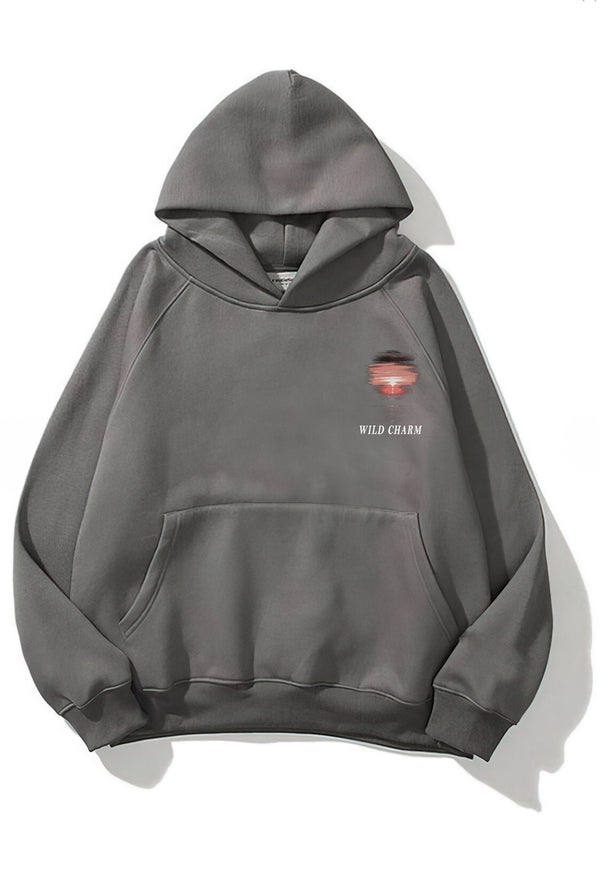 Kapüşonlu İçi Polar Wıld Charm Baskılı Füme Unisex Hoodie Sweatshirt