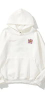 Kapüşonlu İçi Polar Flowers Baskılı Beyaz Unisex Hoodie Sweatshirt