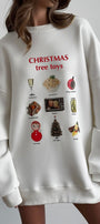 Kadın Oversize Sweatshirt Elbise Christmas Toys Baskılı Beyaz – Bisiklet Yaka, 3 İplik Polar