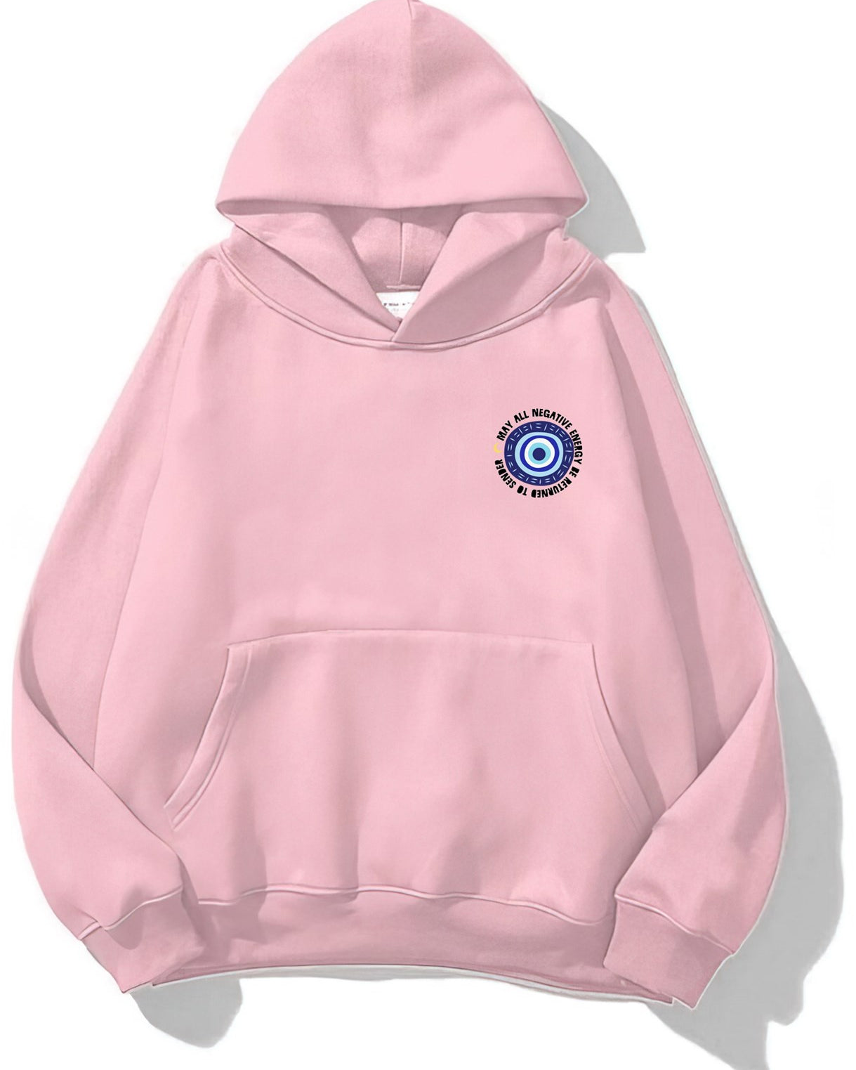 Kapüşonlu İçi Polar Nazar Boncuğu Baskılı Pembe Unisex Sweatshirt