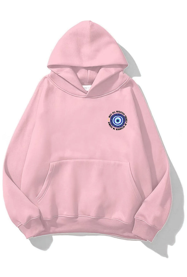 Kapüşonlu İçi Polar Nazar Boncuğu Baskılı Pembe Unisex Sweatshirt