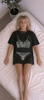 Kadın Double Oversize Rouge Intimates Baskılı Siyah – Bisiklet Yaka, Rahat Kalıp, %100 Pamuk