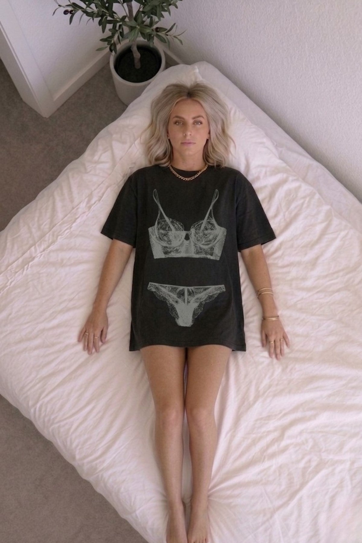 Kadın Double Oversize Rouge Intimates Baskılı Siyah – Bisiklet Yaka, Rahat Kalıp, %100 Pamuk