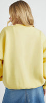 Kadın Oversize Sweatshirt Pembe Kurdele Baskılı Sarı – Bisiklet Yaka, 3 İplik Şardonlu Polar