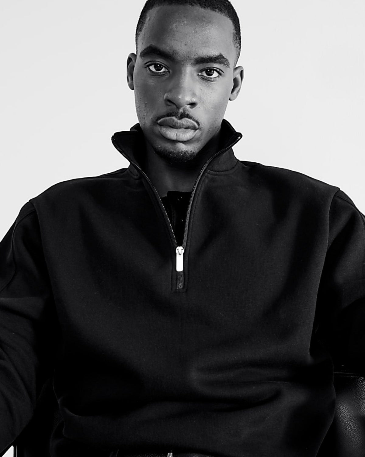 Erkek Lacivert Yarım Fermuarlı Sweatshirt 3 İplik Şardonlu Oversize Kesim