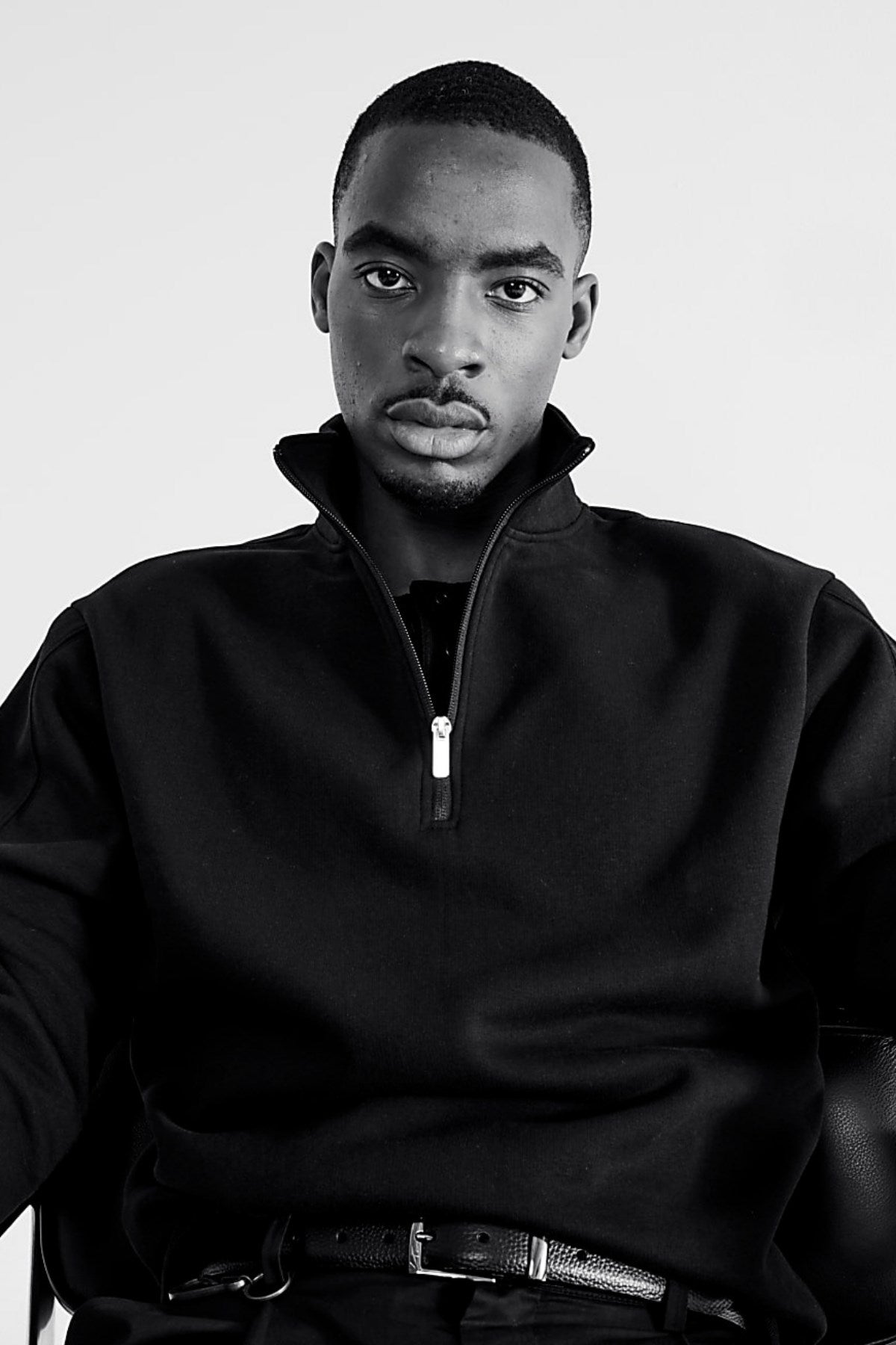 Erkek Lacivert Yarım Fermuarlı Sweatshirt 3 İplik Şardonlu Oversize Kesim