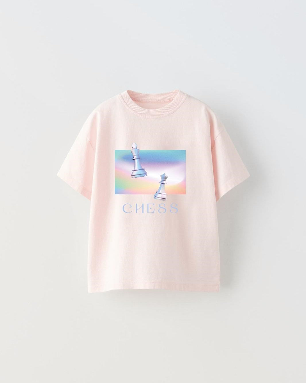 Chess Yazılı  Renkli Satranç Tasarım Baskılı Pembe Çocuk T-Shirt