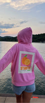 Pembe Oversize Hoodie Pembe – 3 İplik Şardonlu, Kapüşonlu Kanguru Cepli, Sırt Tam Portakal Baskı