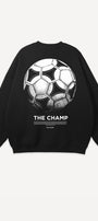 Erkek Siyah Bisiklet Yaka Sweatshirt  The Champ Futbol Topu Baskılı 3 İplik Şardonlu Oversize