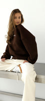 Kadın Oversize Sweatshirt AMORE Kahverengi – Bisiklet Yaka, 3 İplik Şardounlu Polar