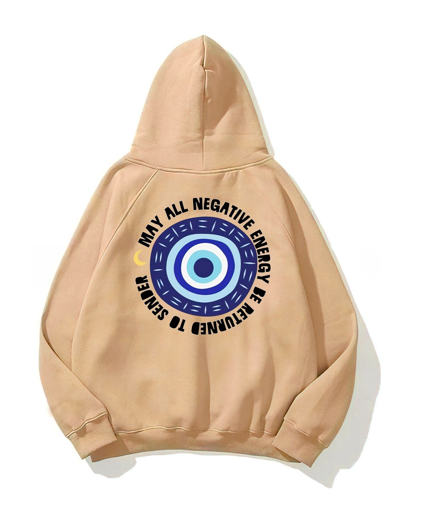 Kapüşonlu İçi Polar Nazar Boncuğu Baskılı Bej Unisex Sweatshirt