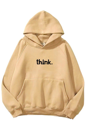 Kapüşonlu İçi Polar Satranç Think Baskılı Bej Unisex Oversize Hoodie Sweatshirt