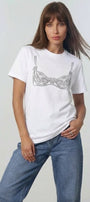 Kadın Double Oversize Lingerie Sketch Blue Baskılı Beyaz – Bisiklet Yaka, Rahat Kalıp, %100 Pamuk