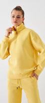 Unisex Oversize Sweatshirt Basic Sarı – Yarım Fermuar Dik Yaka, 3 İplik Şardonlu Polar