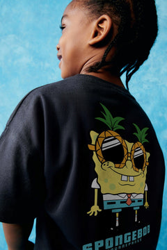 Spongebob Baskılı Siyah Çocuk T-shırt