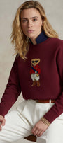 Kadın Oversize Sweatshirt Regatta Bear Baskılı Bordo – Bisiklet Yaka, 3 İplik Şardonlu