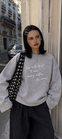 Kadın Relaxed Fit Sweatshirt Life Is Too Short Baskılı Gri Melanj – Bisiklet Yaka, 3 İplik Şardonsuz