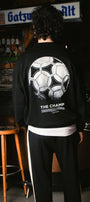 Erkek Siyah Bisiklet Yaka Sweatshirt  The Champ Futbol Topu Baskılı 3 İplik Şardonlu Oversize