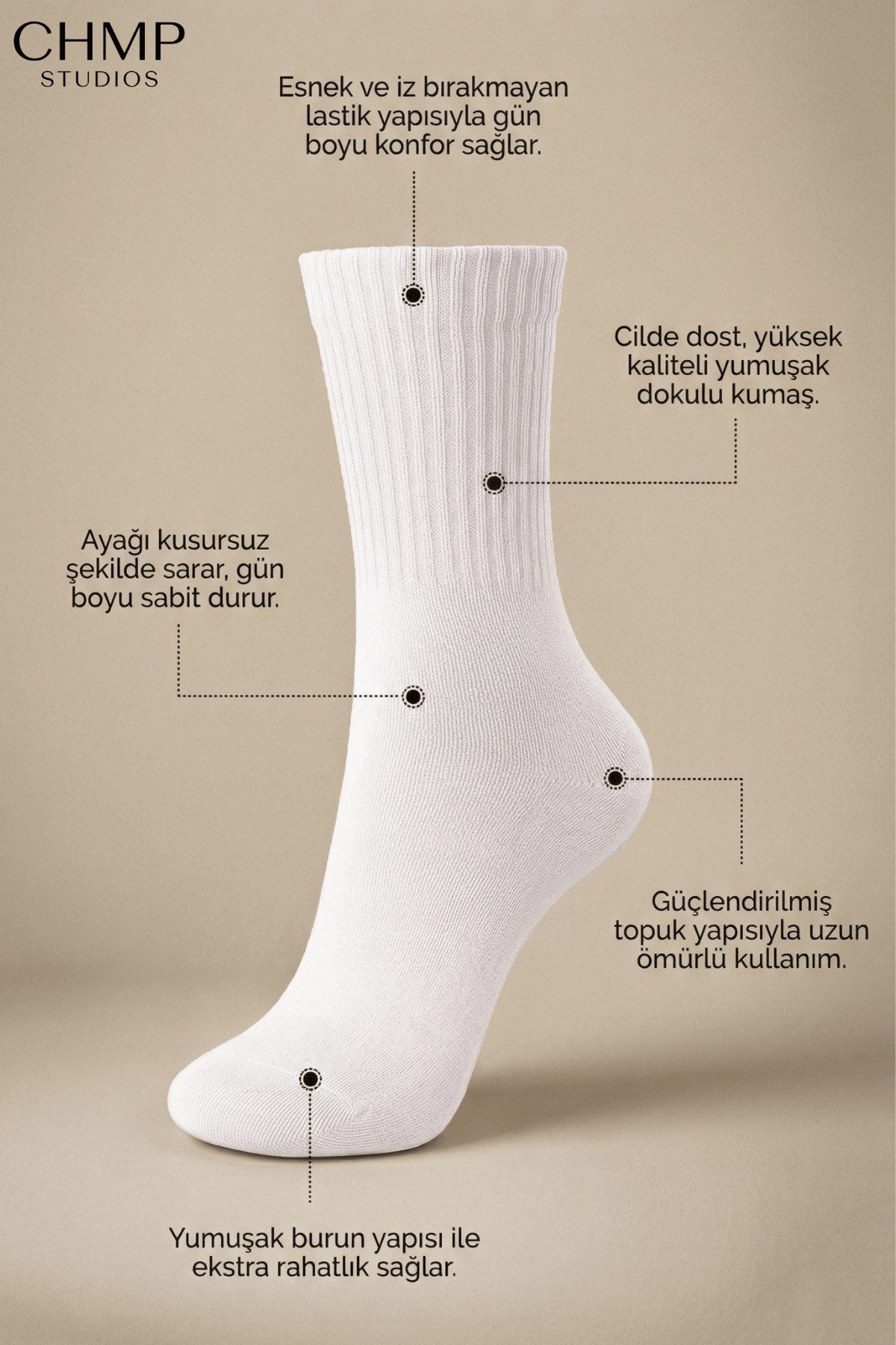 Unisex Beyaz Uzun Çorap Kadın Figürlü - Nefes Alan Pamuklu-Koku Oluşumunu Azaltmaya Yardımcı 6’lI 